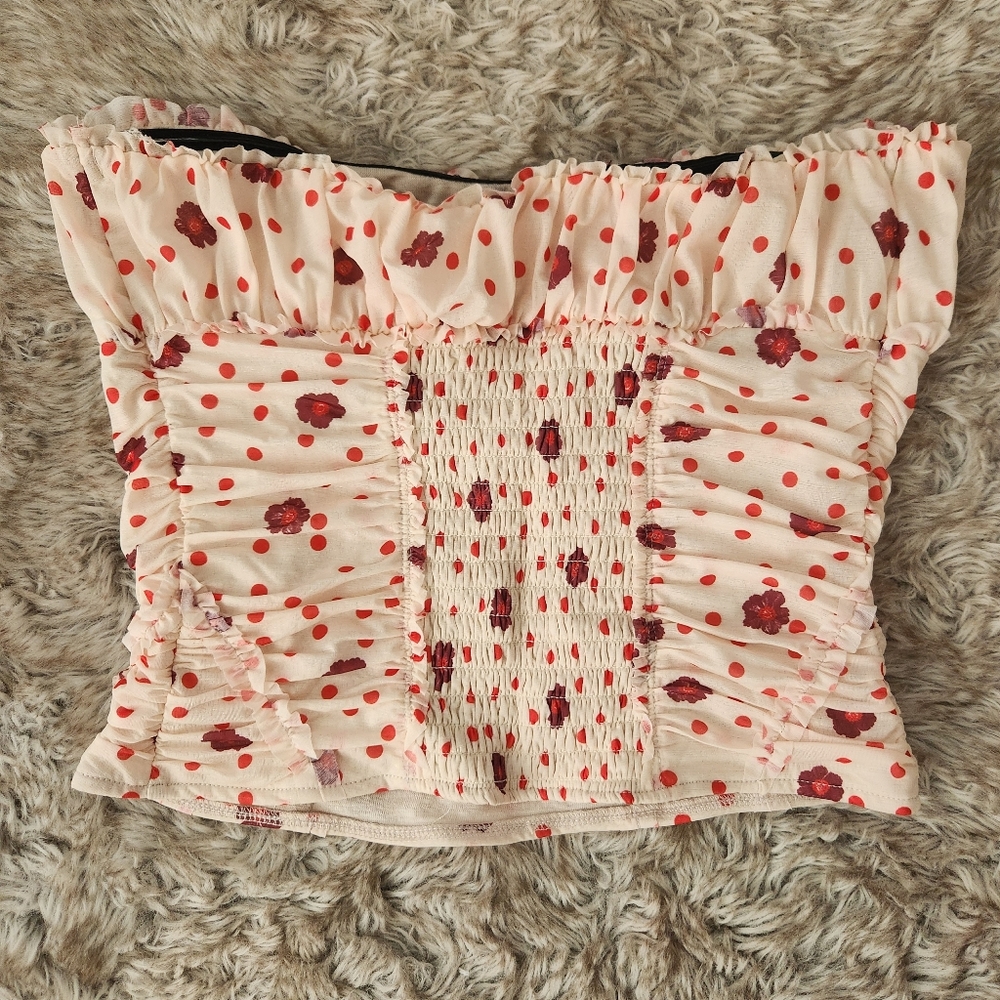 Scottie Printed‎ Tube Top Ivory Tea Combo Red And White - Picture 8 of 10
